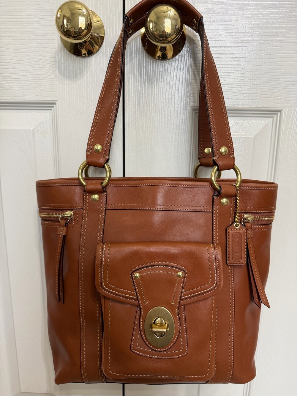 Coach Brown Leather Turnlock Tote